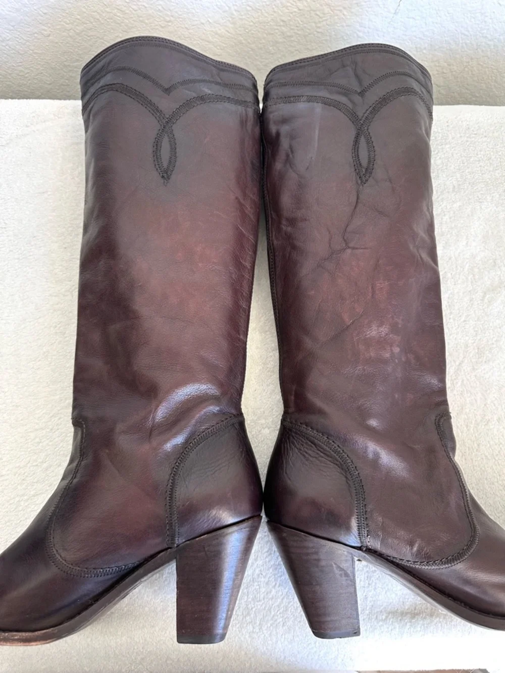 Frye Mustang Stitch Tall Boots Brown Women’s 9.5 Riding Western Knee High - Picture 6 of 12